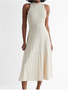 Express Cream Knit Pleated Midi Dress